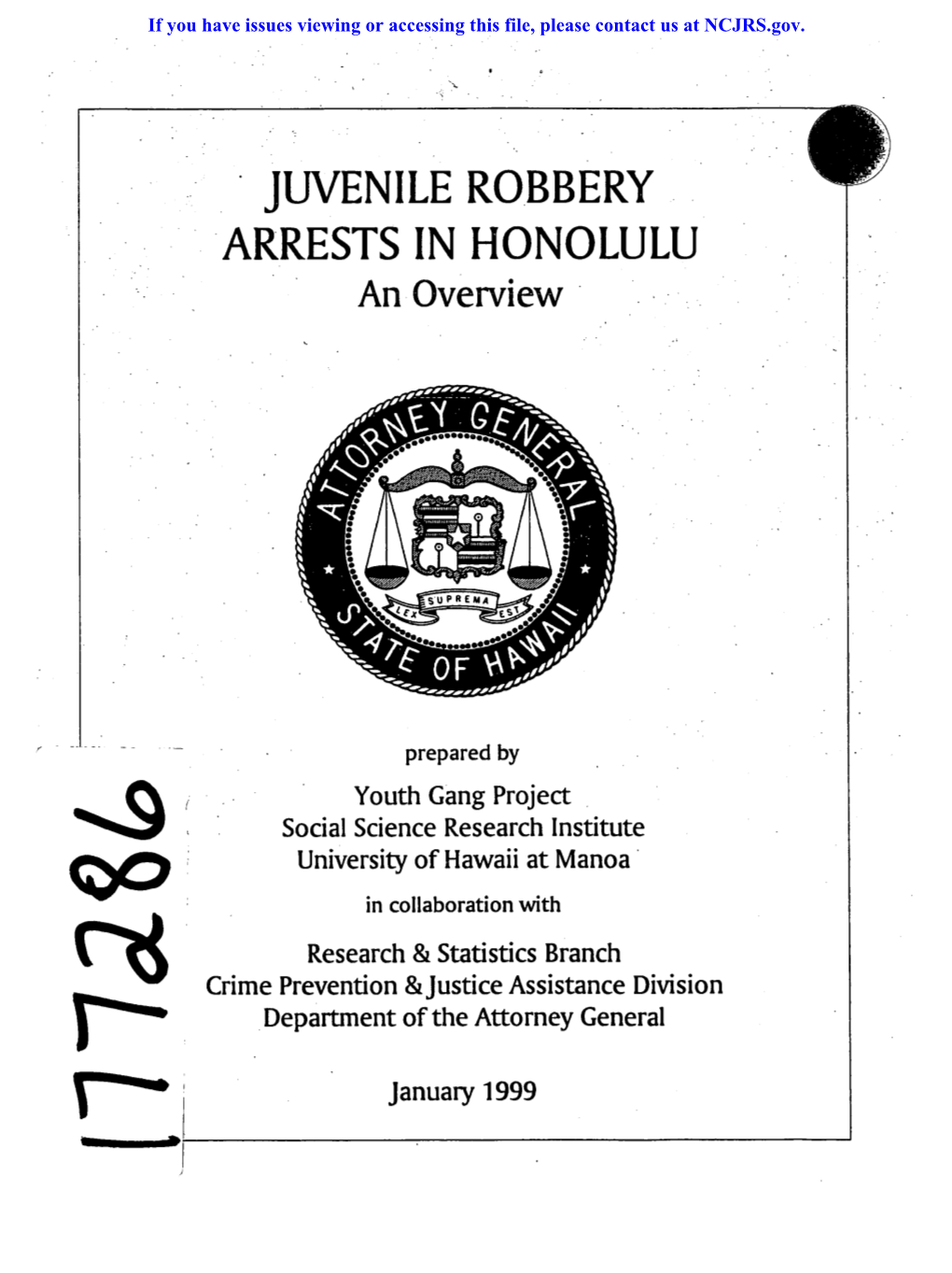 JUVENILE ROBBERY ARRESTS in HONOLULU an Overview