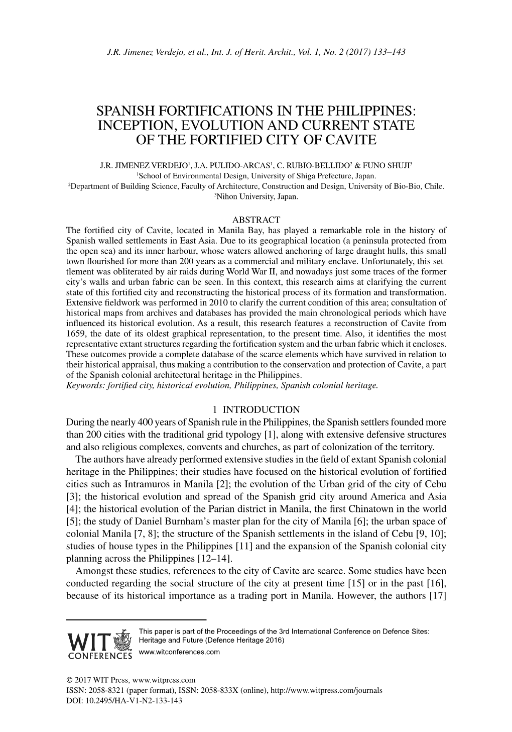 Spanish Fortifications in the Philippines: Inception, Evolution and Current State of the Fortified City of Cavite