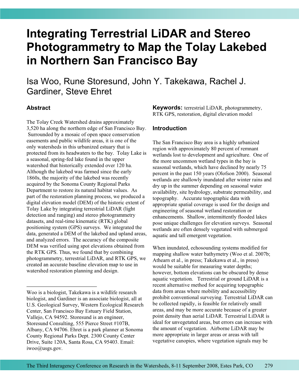 Integrating Terrestrial Lidar and Stereo Photogrammetry to Map the Tolay Lakebed in Northern San Francisco Bay