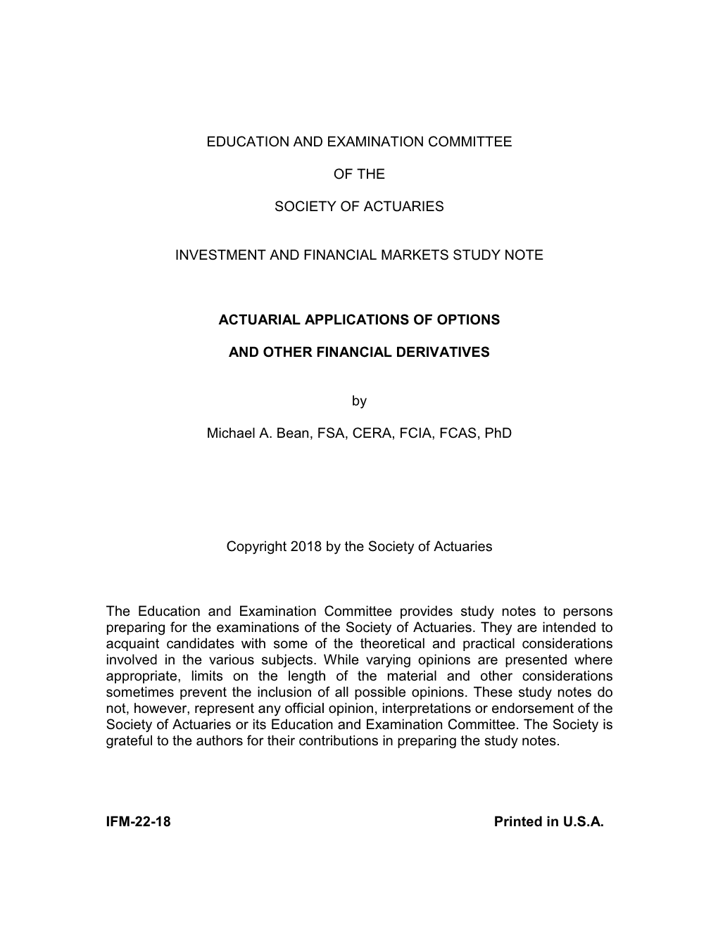 Investment and Financial Markets Study Note
