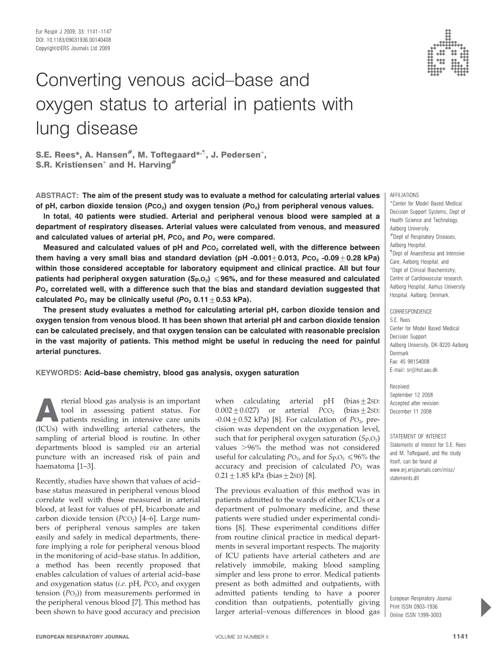 Converting Venous Acid–Base and Oxygen Status to Arterial in Patients with Lung Disease