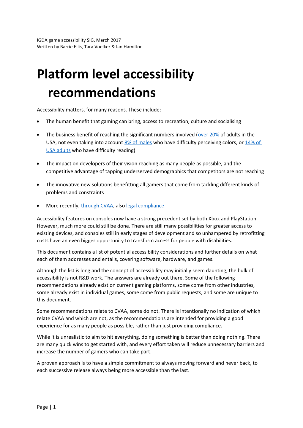 Platform Level Accessibility Recommendations