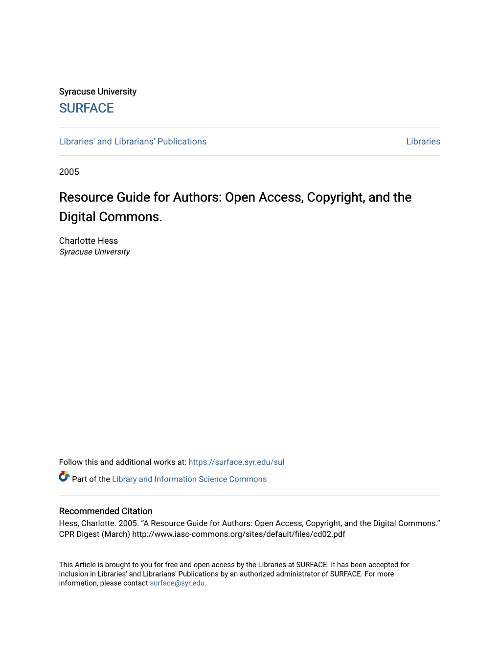 Open Access, Copyright, and the Digital Commons