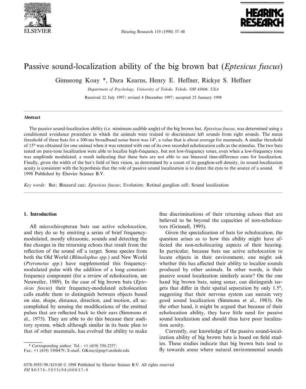 Passive Sound-Localization Ability of the Big Brown Bat (Eptesicus Fuscus)