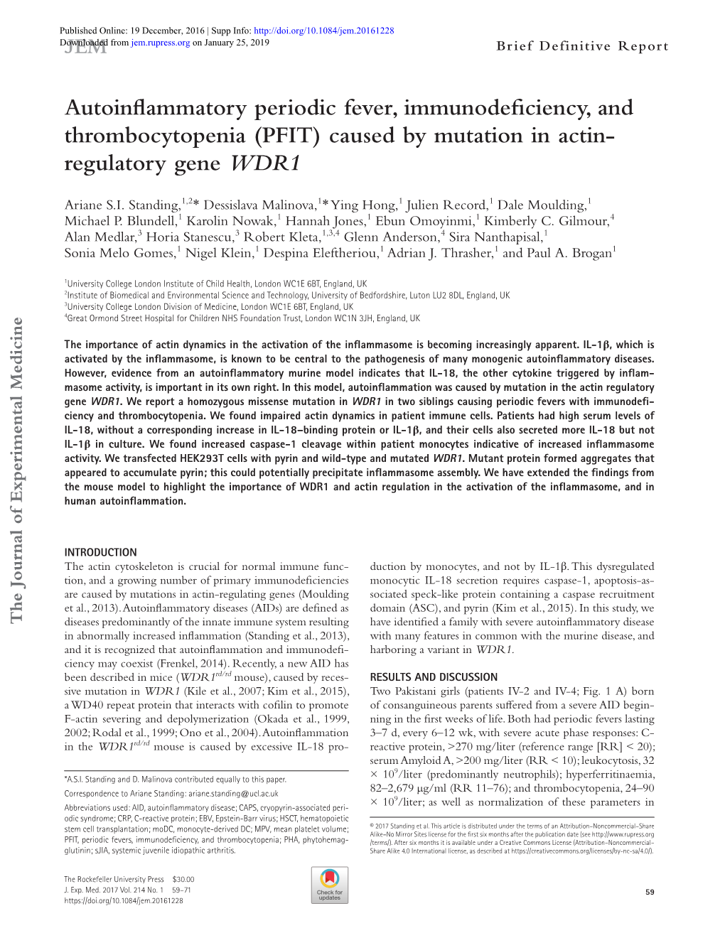 (PFIT) Caused by Mutation in Actin- Regulatory Gene WDR1