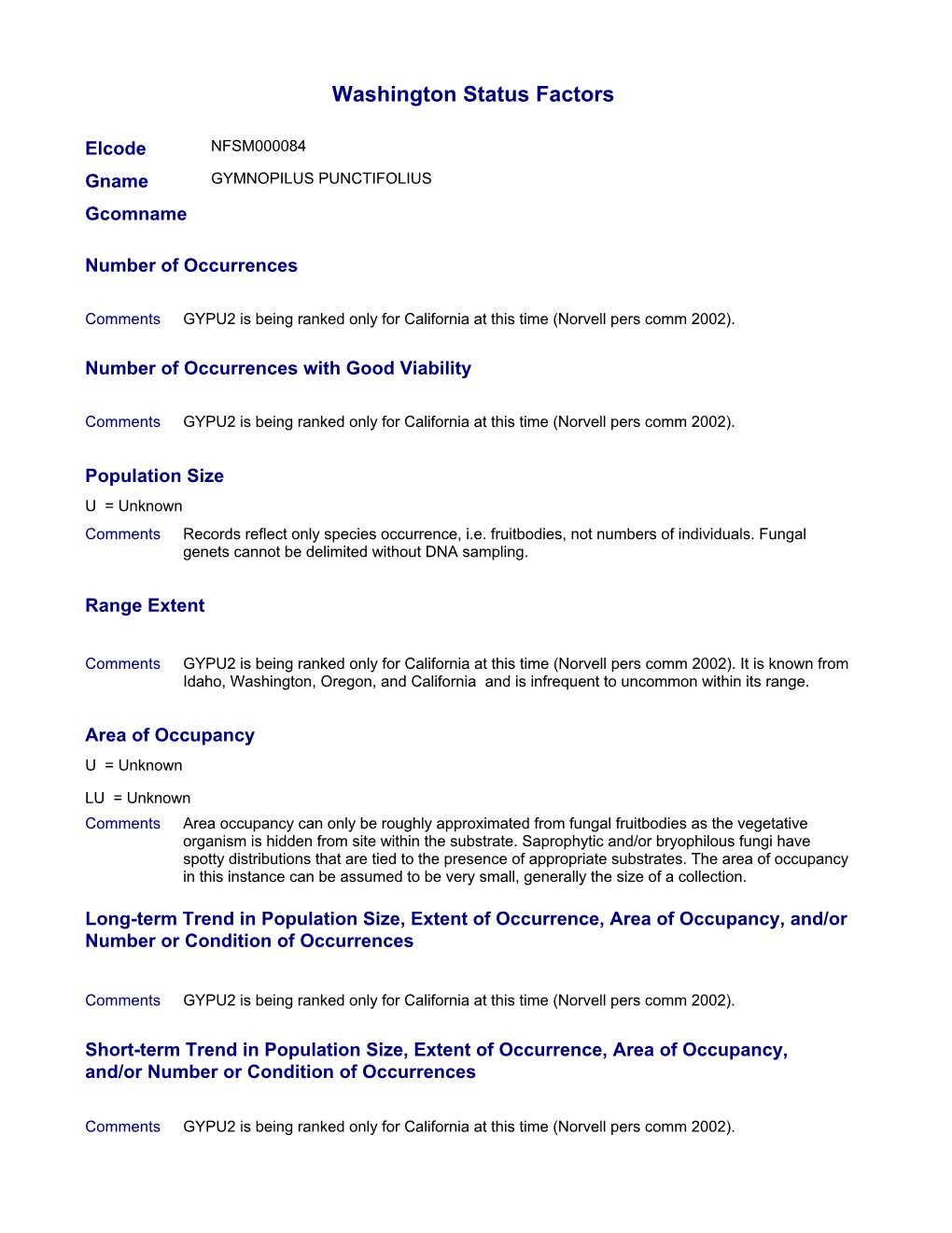 Washington Status Factors