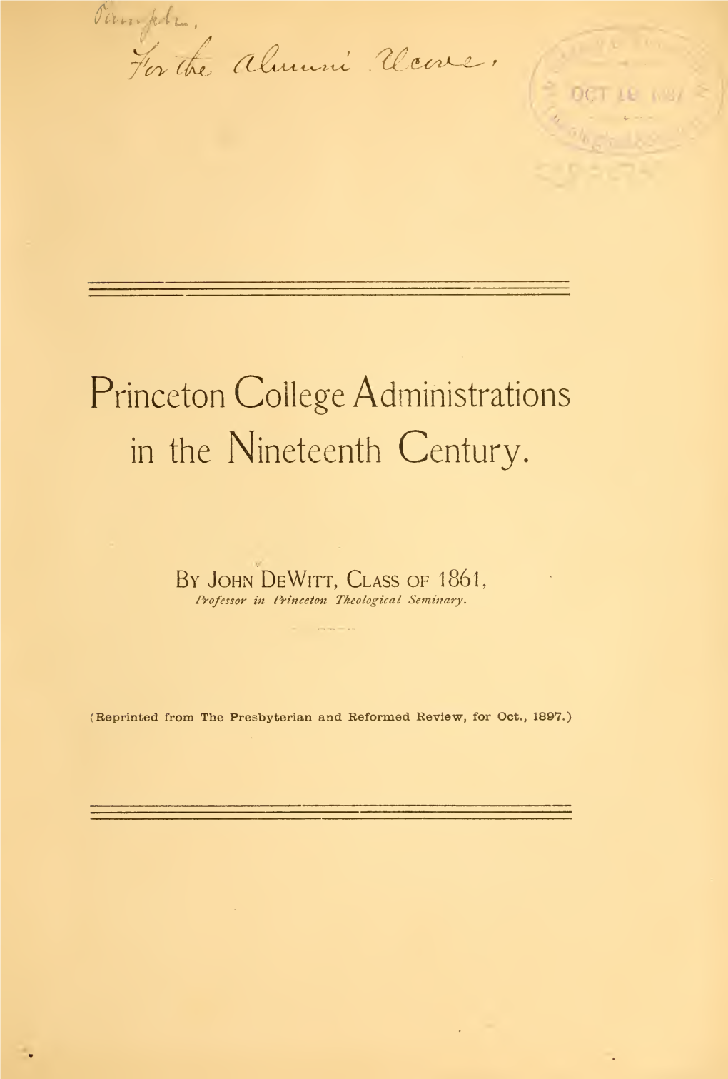 Princeton College Administrations in the Nineteenth Century