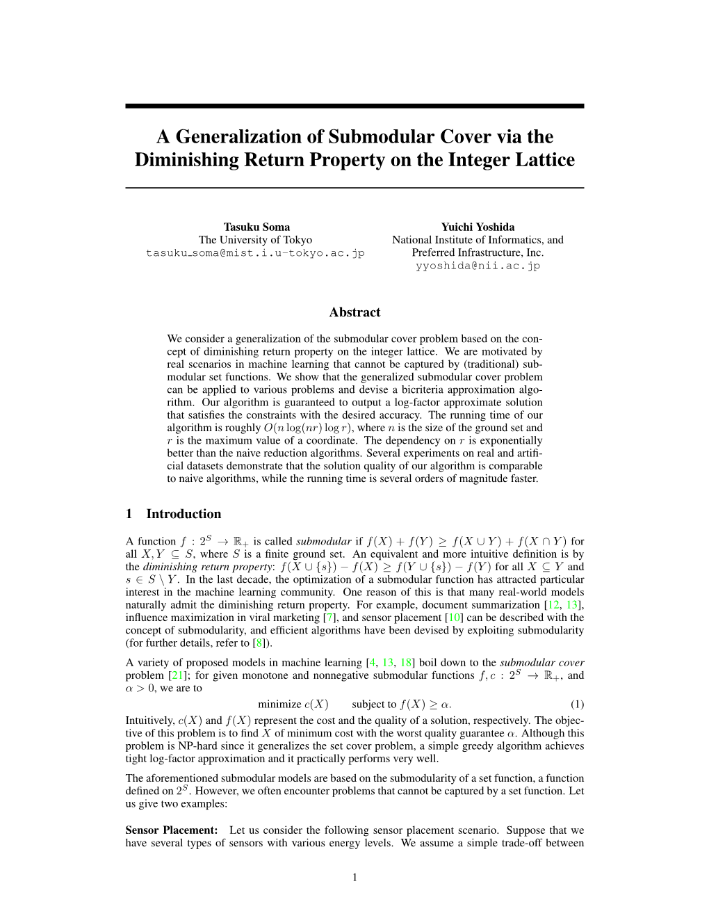 A Generalization of Submodular Cover Via the Diminishing Return Property on the Integer Lattice