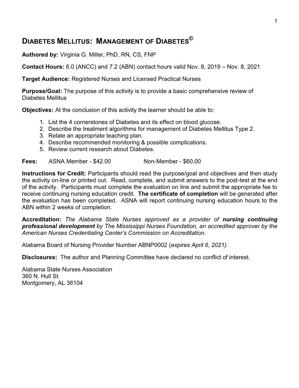 Diabetes Mellitus: Management of Diabetes