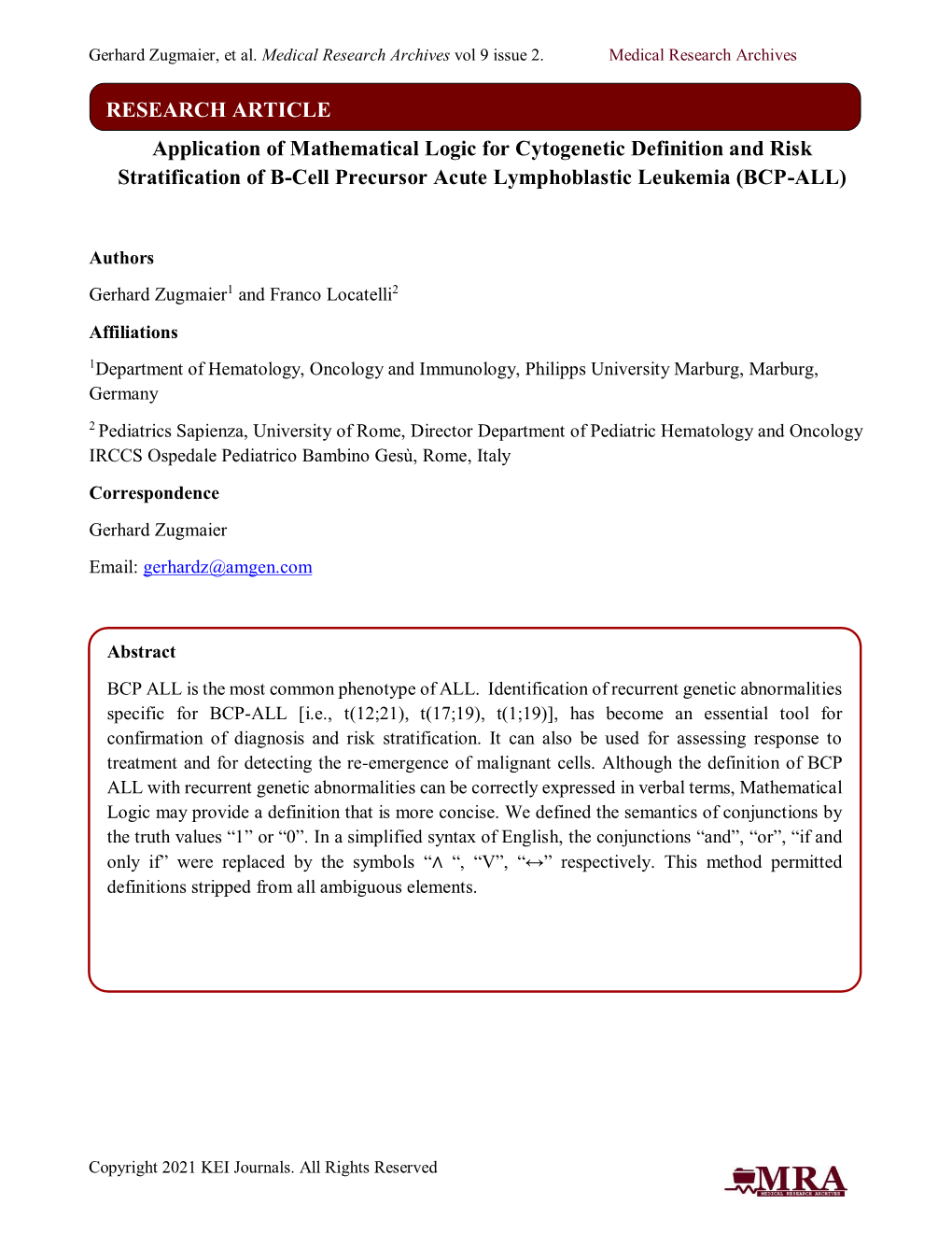 Application of Mathematical Logic for Cytogenetic Definition and Risk Stratification of B-Cell Precursor Acute Lymphoblastic Leukemia (BCP-ALL)