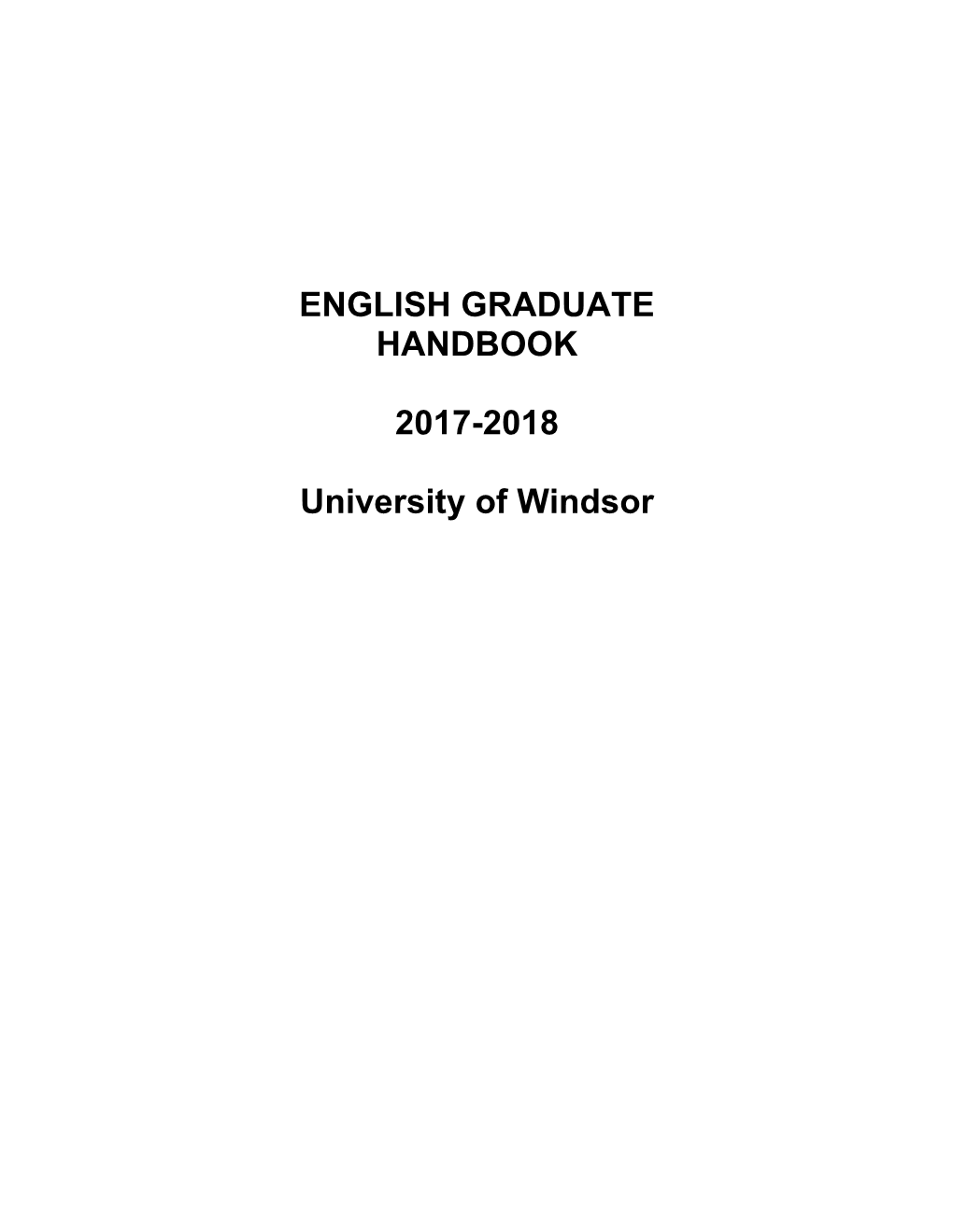 ENGLISH GRADUATE HANDBOOK 2017-2018 University of Windsor