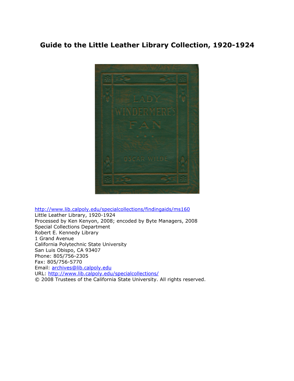 Guide to the Little Leather Library Collection, 1920-1924