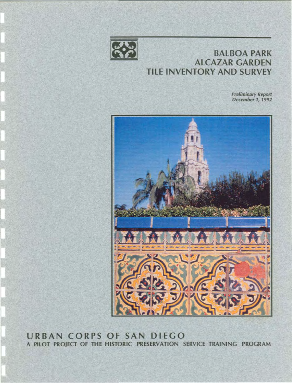 BALBOA PARK ALCAZAR GARDEN Tile INVENTORY and SURVEY URBAN CORPS of SAN DIEGO