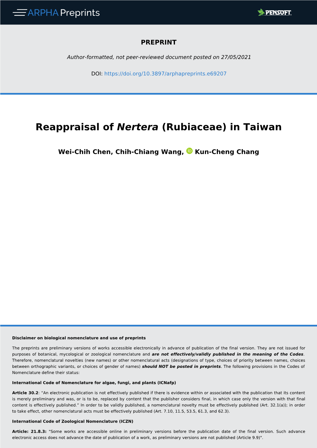 Reappraisal of Nertera (Rubiaceae) in Taiwan