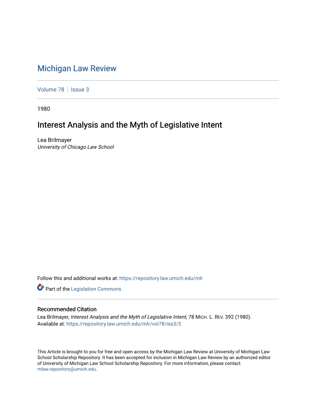 Interest Analysis and the Myth of Legislative Intent