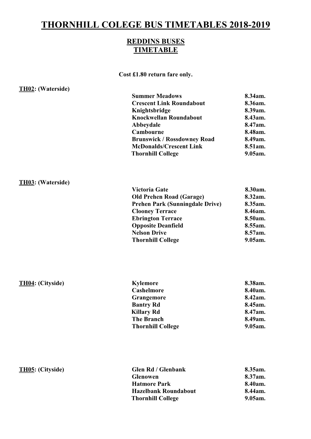 Thornhill Bus List / Timetables