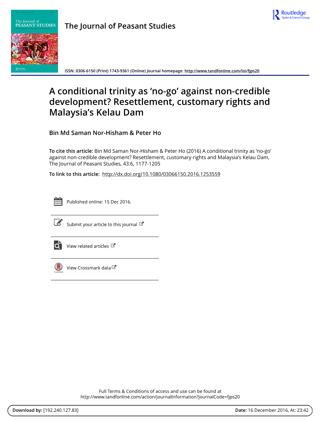 Resettlement, Customary Rights and Malaysia's Kelau