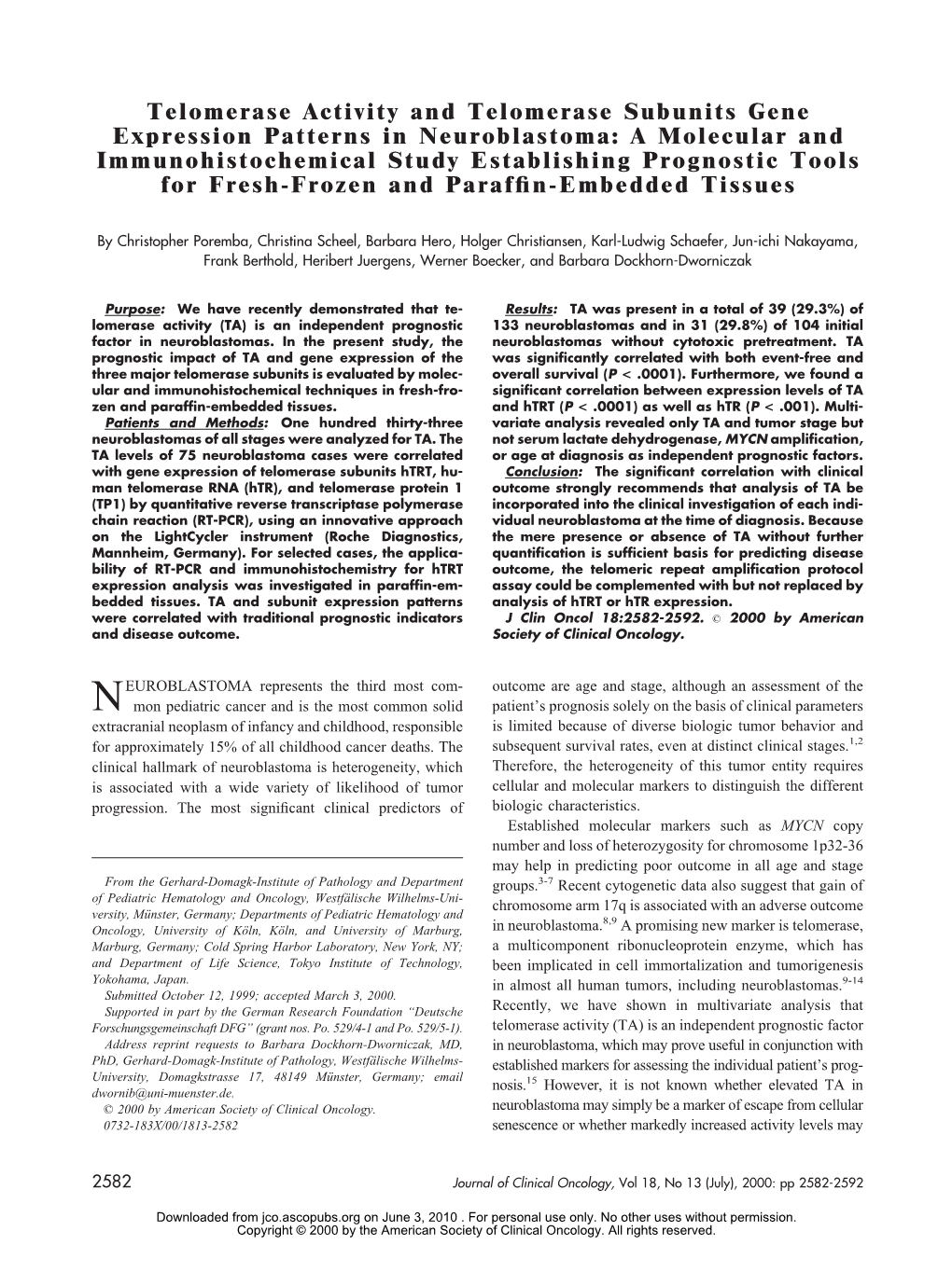 Telomerase Activity and Telomerase Subunits Gene Expression Patterns