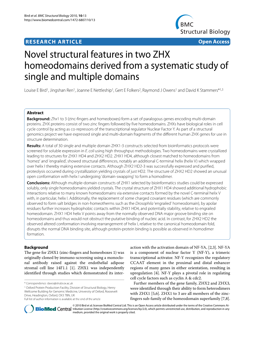 Novel Structural Features in Two ZHX Homeodomains