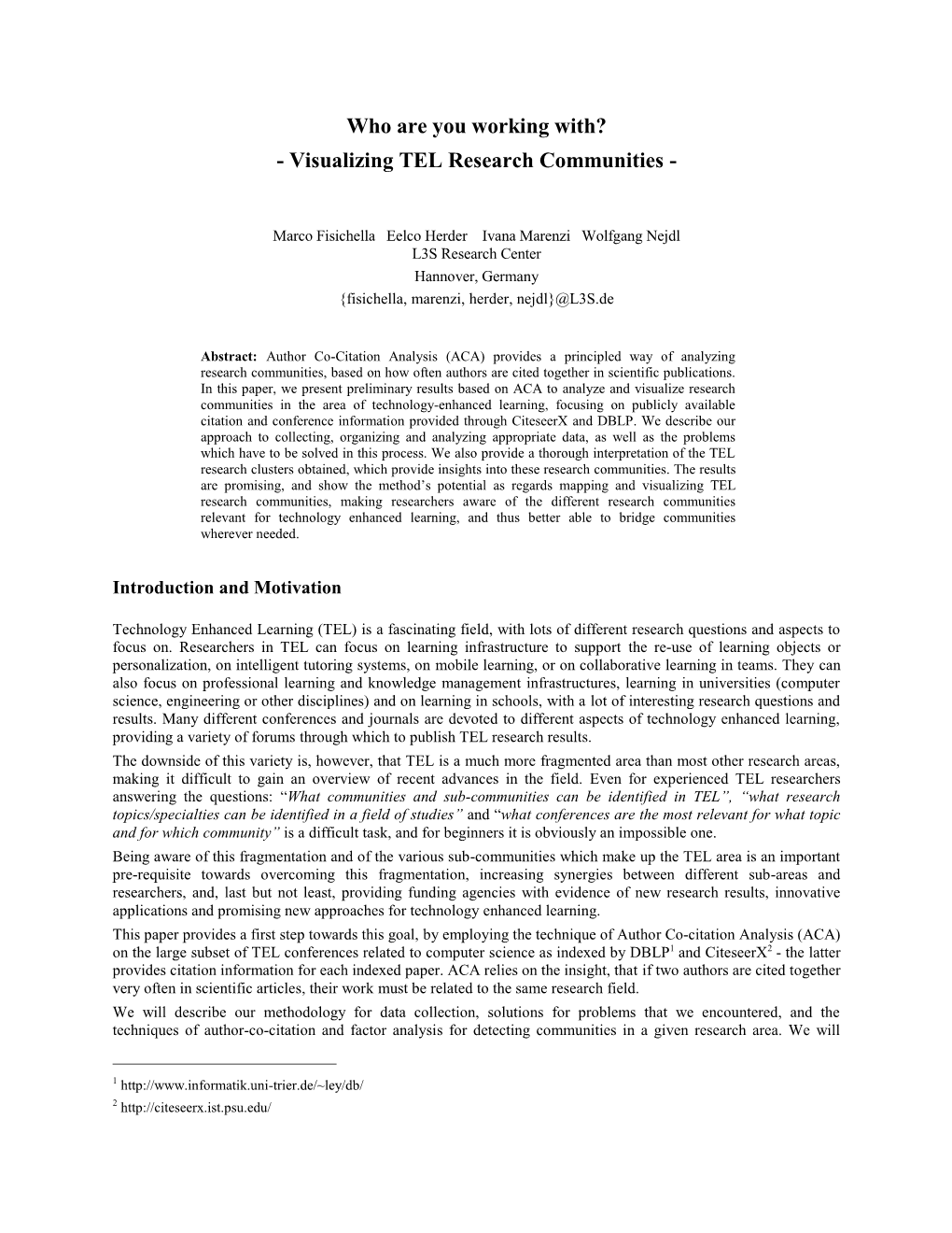 Visualizing TEL Research Communities