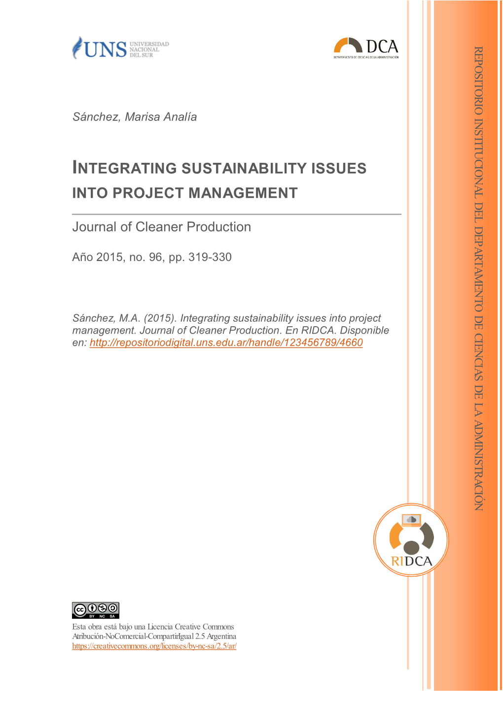 INTEGRATING SUSTAINABILITY ISSUES.Pdf