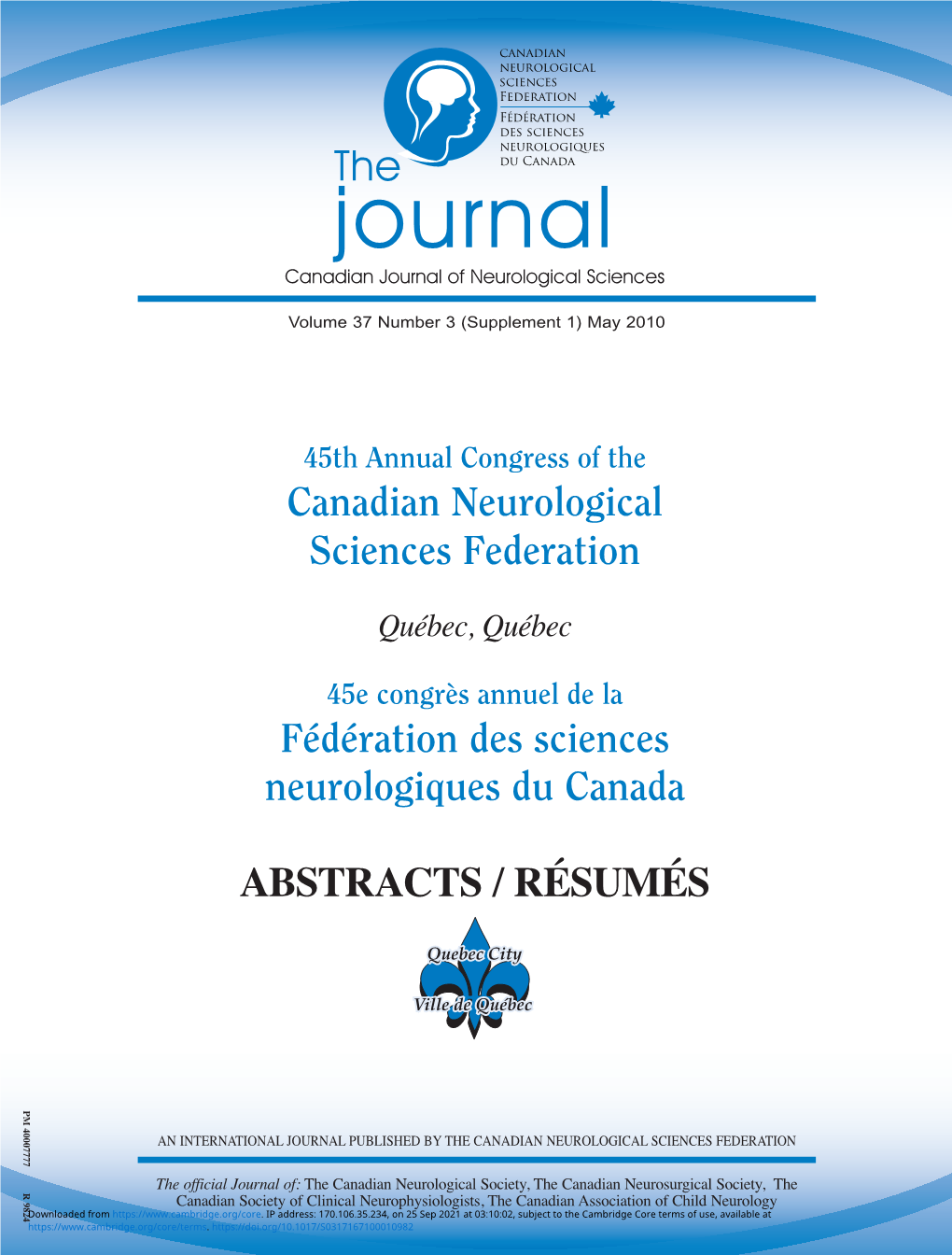 Canadian Neurological Sciences Federation Fédération Des Sciences Neurologiques the Du Canada Journal Canadian Journal of Neurological Sciences