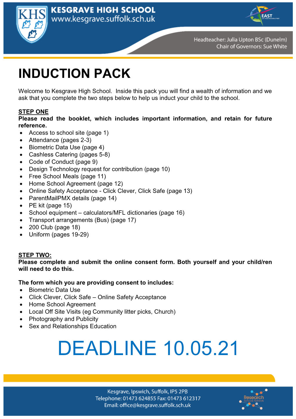 Induction Pack