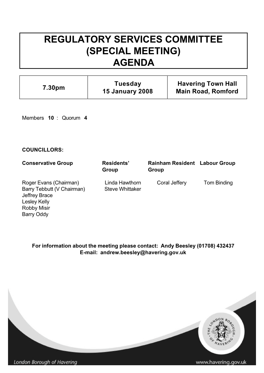 Regulatory Services Committee (Special Meeting) Agenda