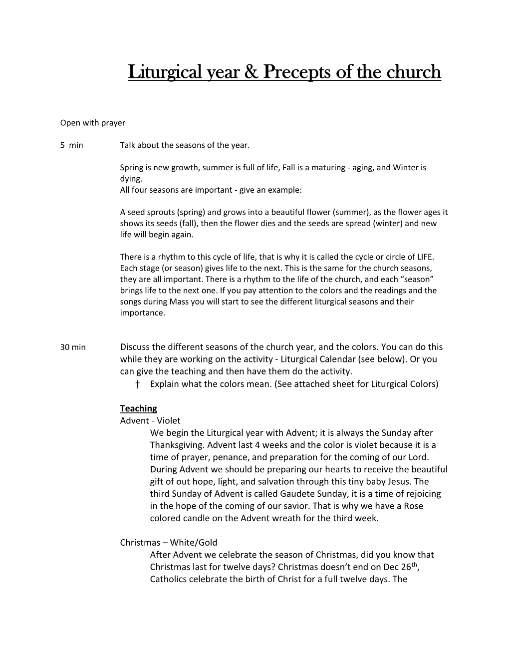 Liturgical Year & Precepts of the Church