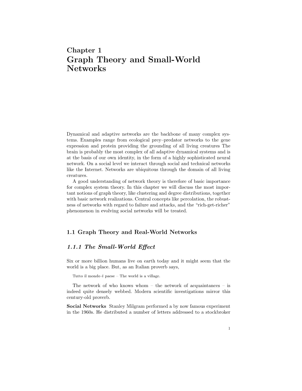 Chapter 1 Graph Theory and Small-World Networks