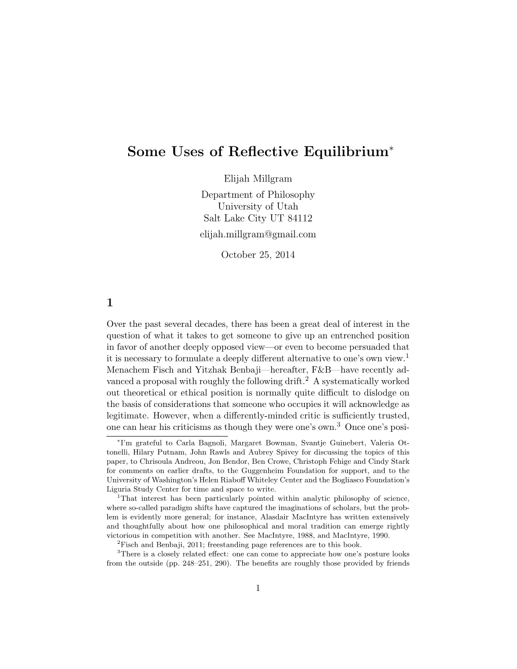 Some Uses of Reflective Equilibrium