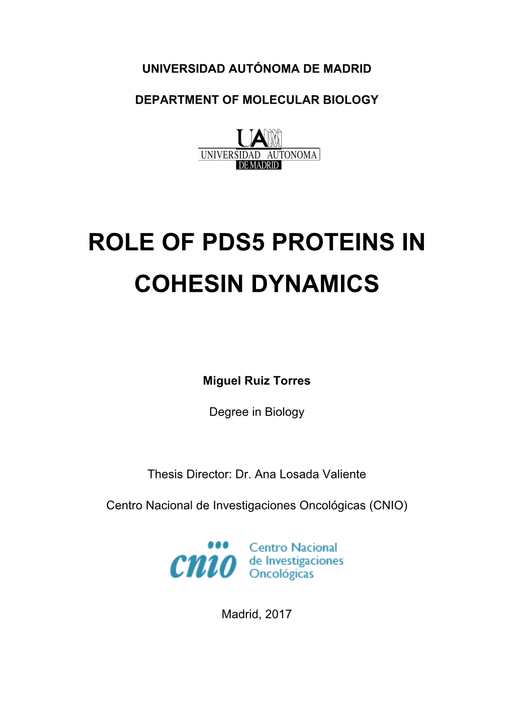 Role of Pds5 Proteins in Cohesin Dynamics