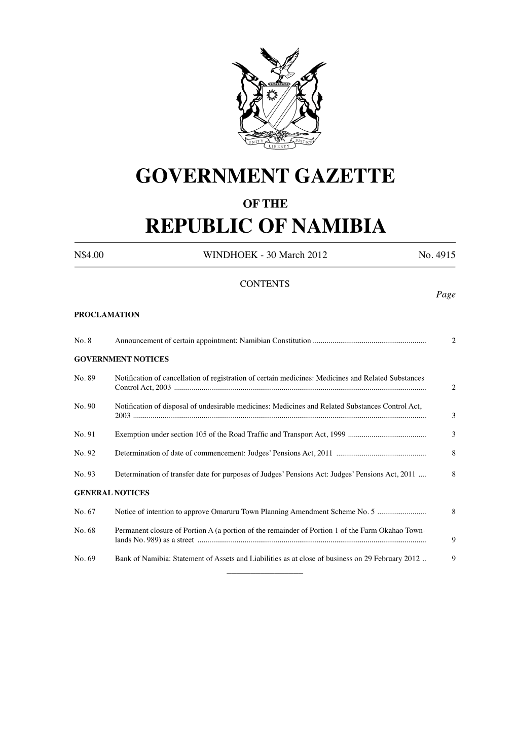 Government Gazette Republic of Namibia