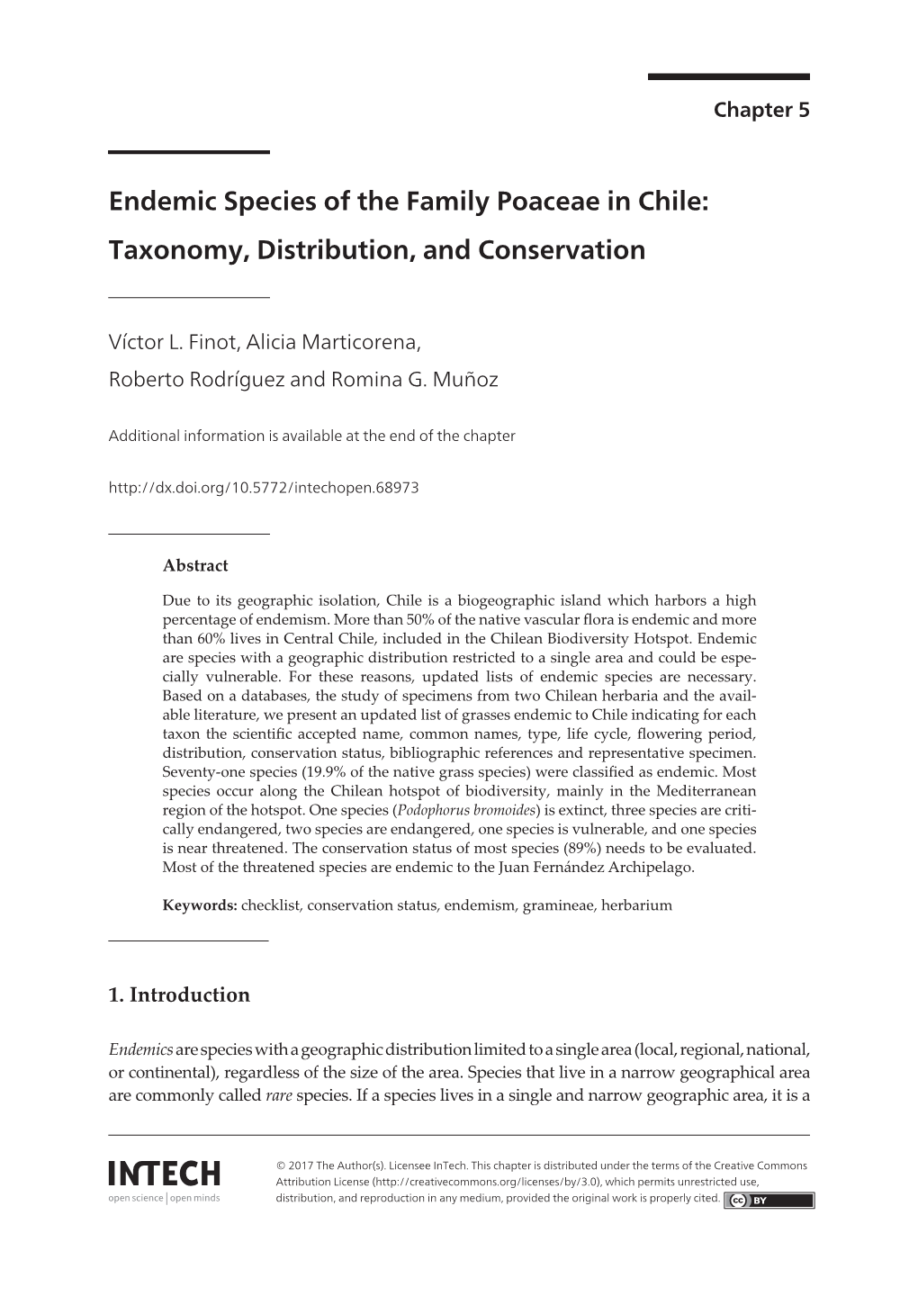 Endemic Species of the Family Poaceae in Chile: Taxonomy, Distribution, and Conservation