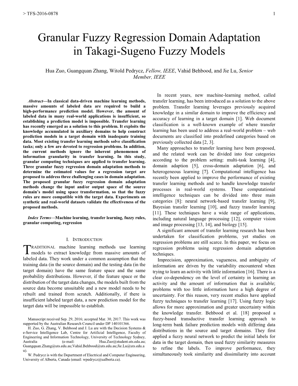 Granular Fuzzy Regression Domain Adaptation in Takagi-Sugeno Fuzzy Models