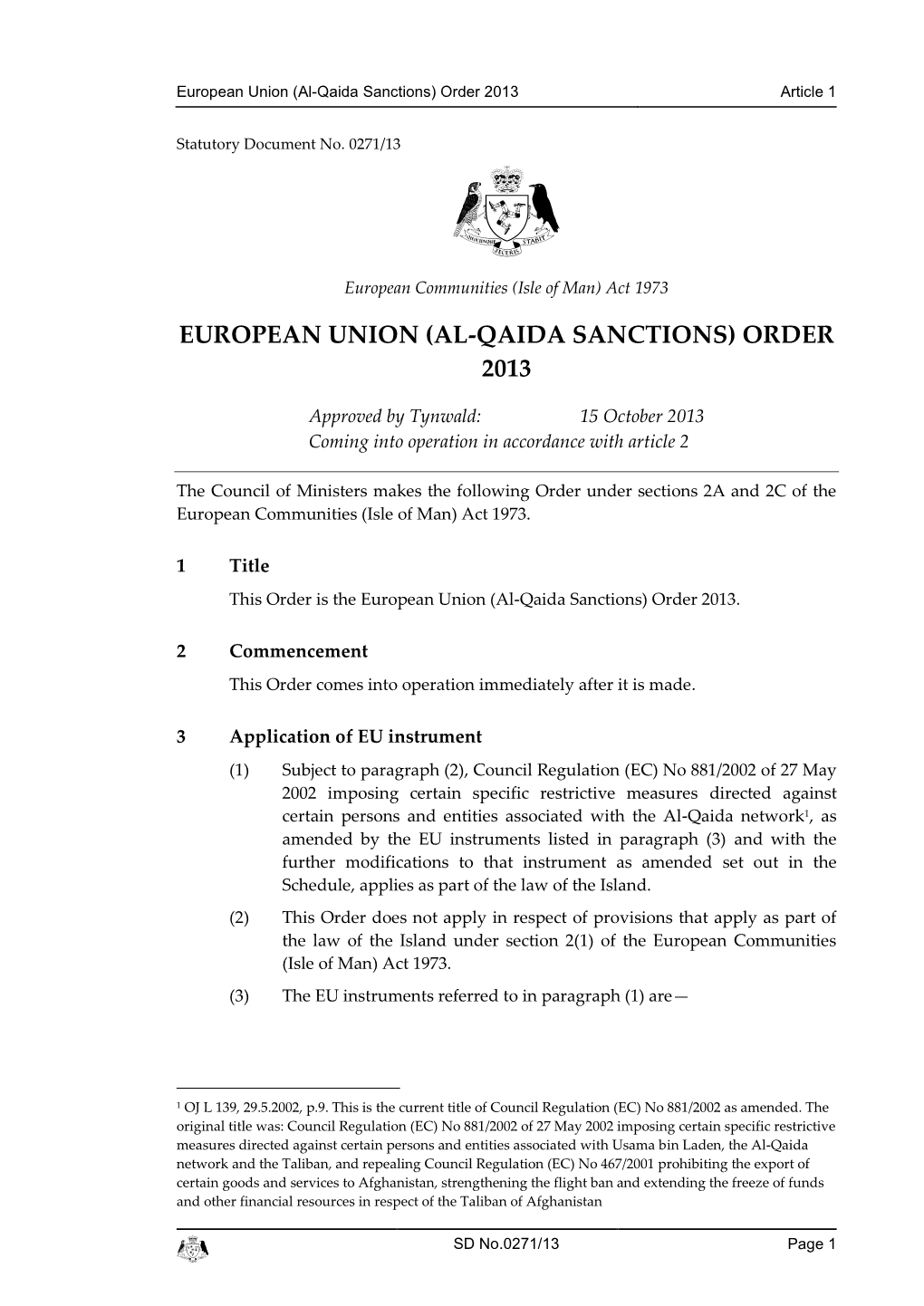 (Al-Qaida Sanctions) Order 2013 Article 1