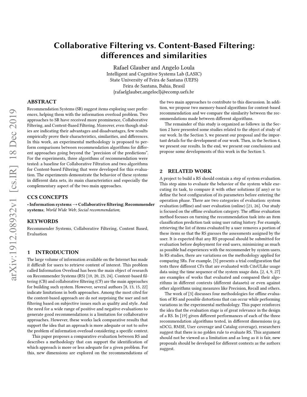 Collaborative Filtering Vs. Content-Based Filtering:Differences and Similarities