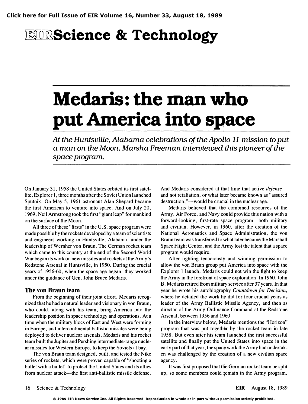 Medaris: the Man Who Put America Into Space