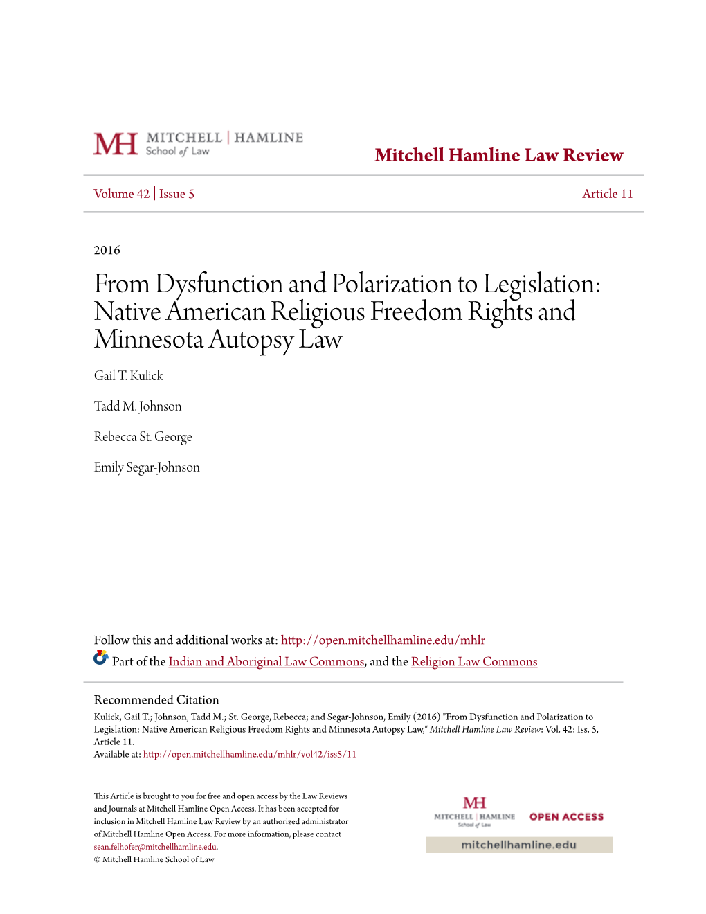 Native American Religious Freedom Rights and Minnesota Autopsy Law Gail T