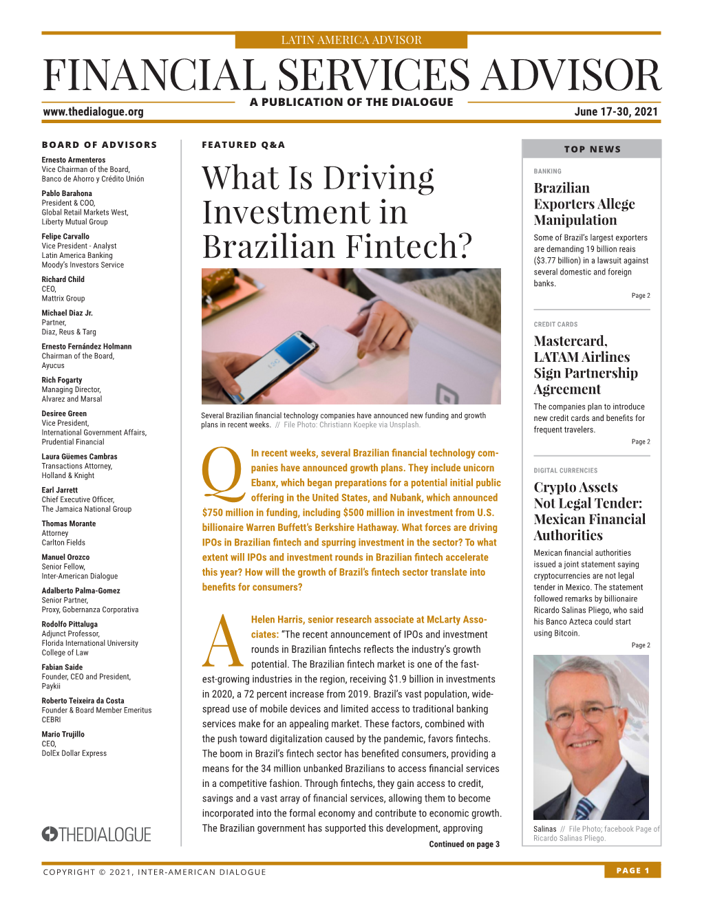 FINANCIAL SERVICES ADVISOR a PUBLICATION of the DIALOGUE June 17-30, 2021