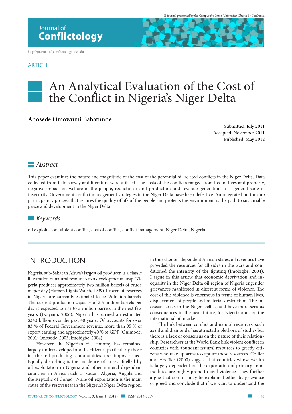 An Analytical Evaluation of the Cost of the Conflict in Nigeria's Niger Delta