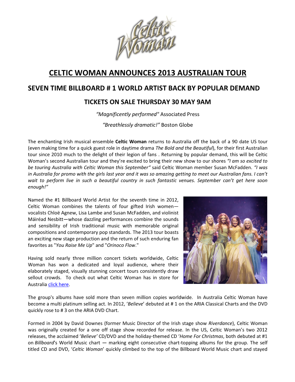 Celtic Woman Press Release