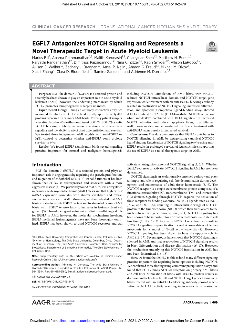 EGFL7 Antagonizes NOTCH Signaling and Represents a Novel