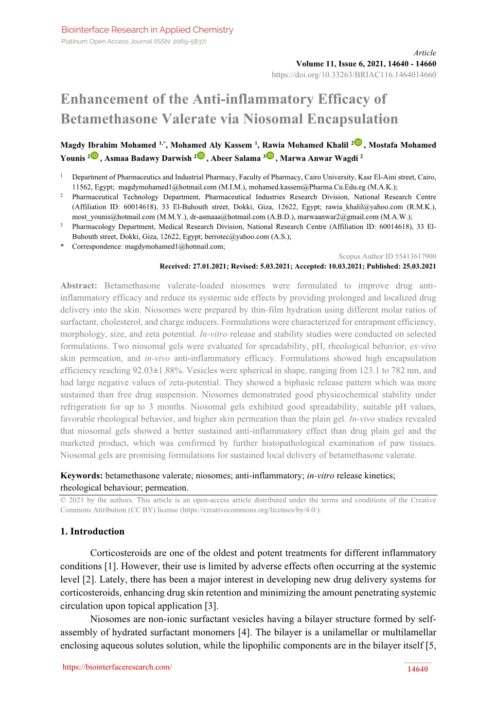 Enhancement of the Anti-Inflammatory Efficacy of Betamethasone Valerate Via Niosomal Encapsulation