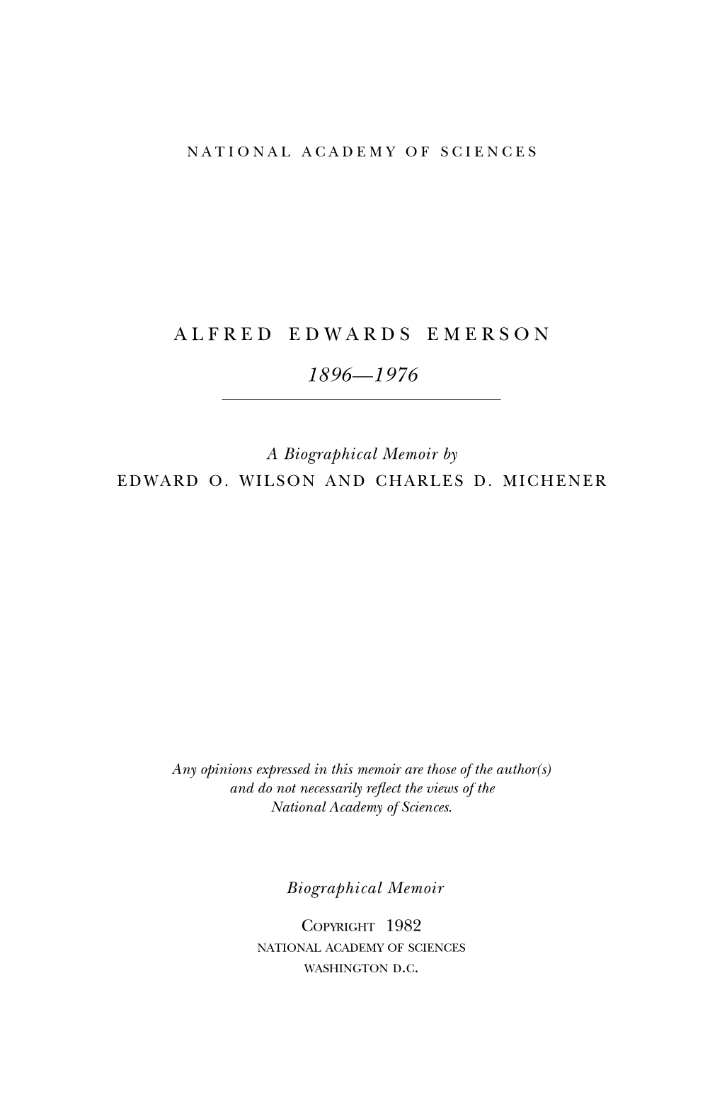 ALFRED EDWARDS EMERSON December 31, 1896-October 3, 1976