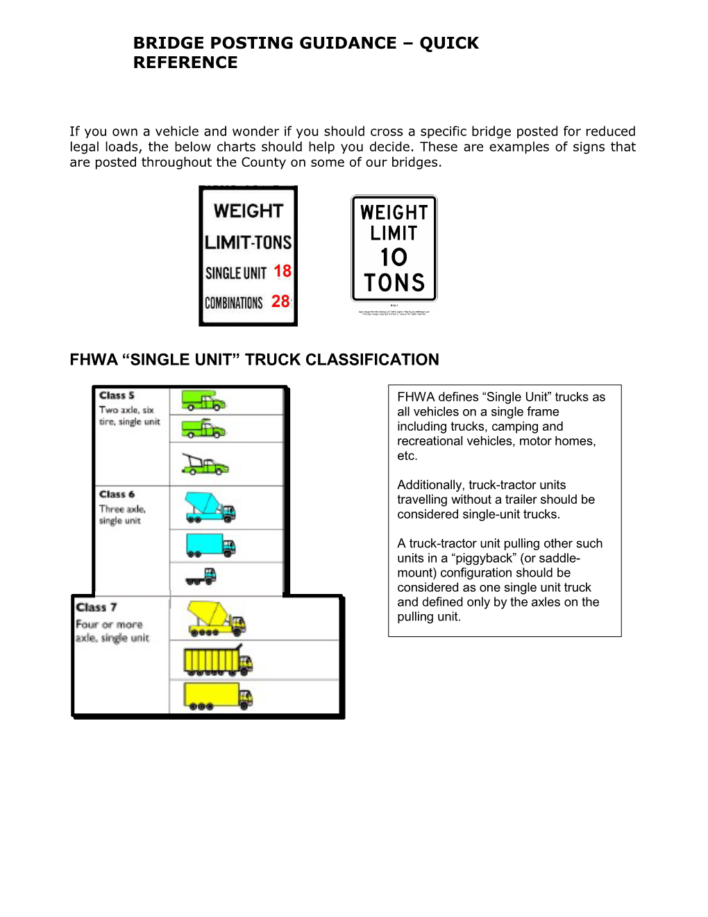 Bridge Posting Guidance – Quick Reference Fhwa “Single Unit” Truck Classification