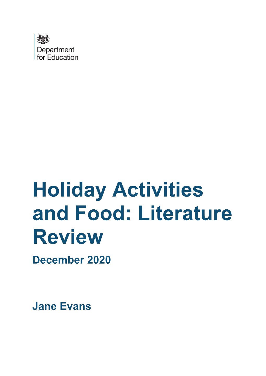 Holiday Activities and Food: Literature Review December 2020