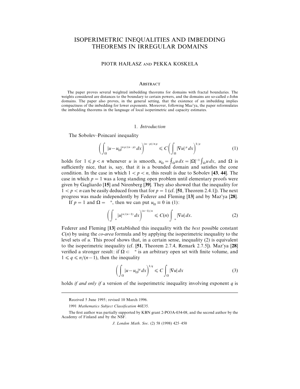 Isoperimetric Inequalities and Imbedding Theorems in Irregular Domains