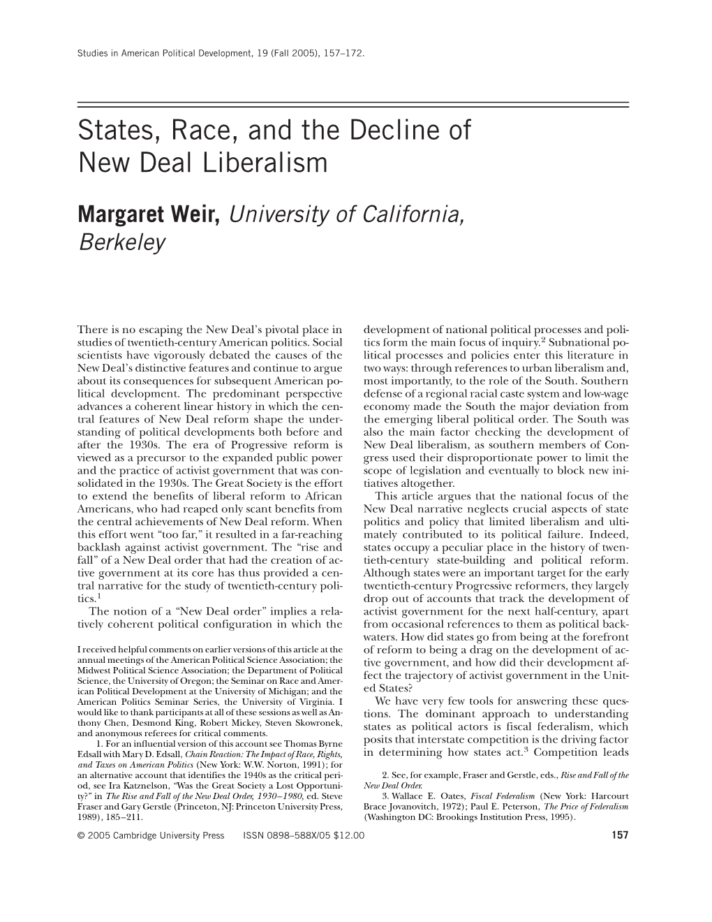 States, Race, and the Decline of New Deal Liberalism