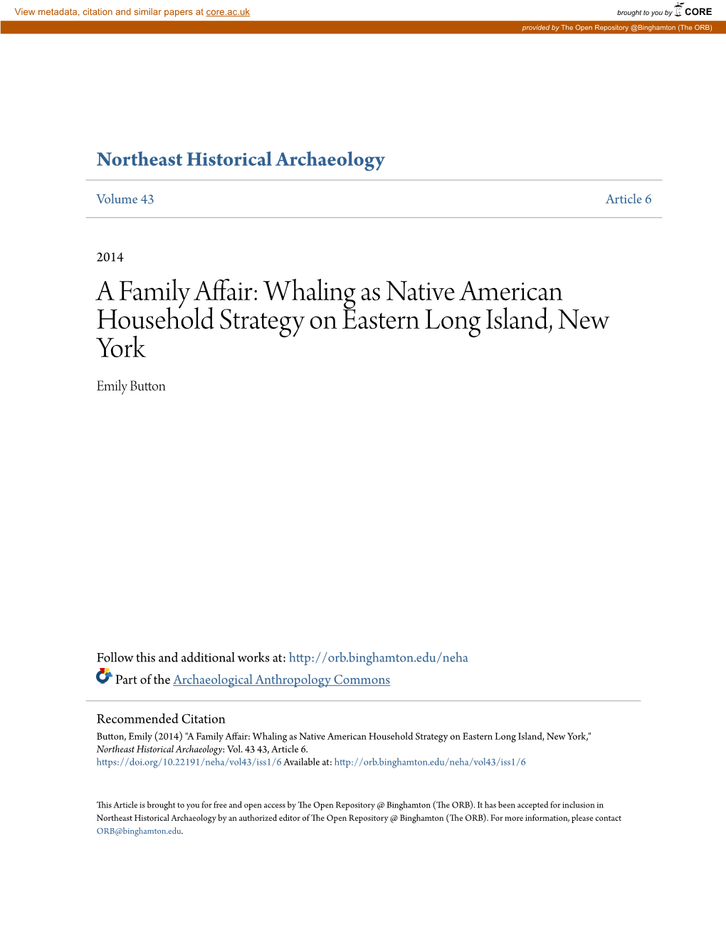 A Family Affair: Whaling As Native American Household Strategy on Eastern Long Island, New York Emily Button